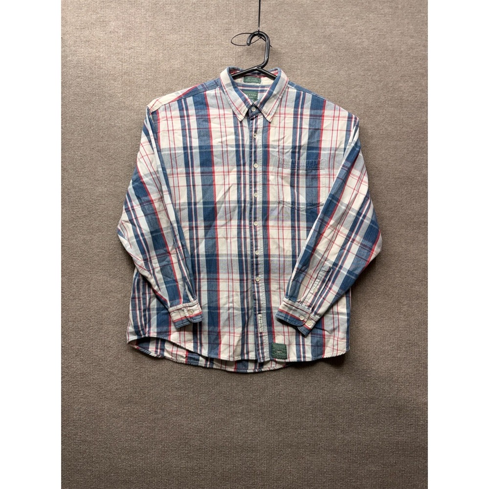 Baxter Natural Shirt Mens XL Indigo Denim Blue Red Plaid Casual‎